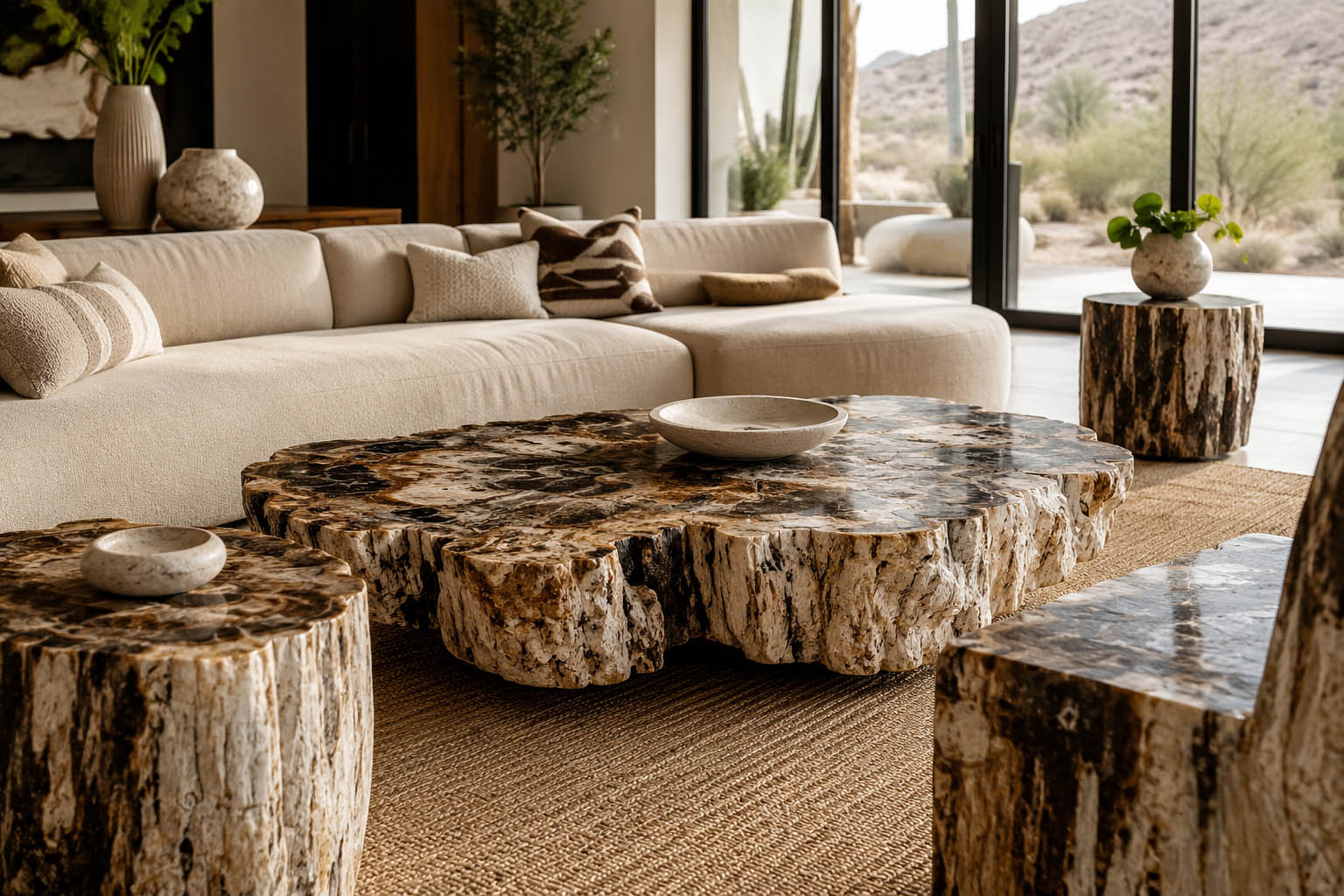 petrified wood furniture in a room